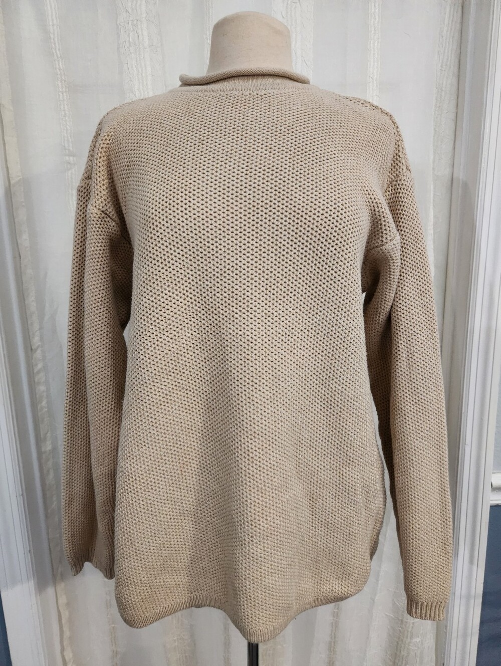 Women's Beige Cowl-Neck Sweater - Cozy Knit Pullover